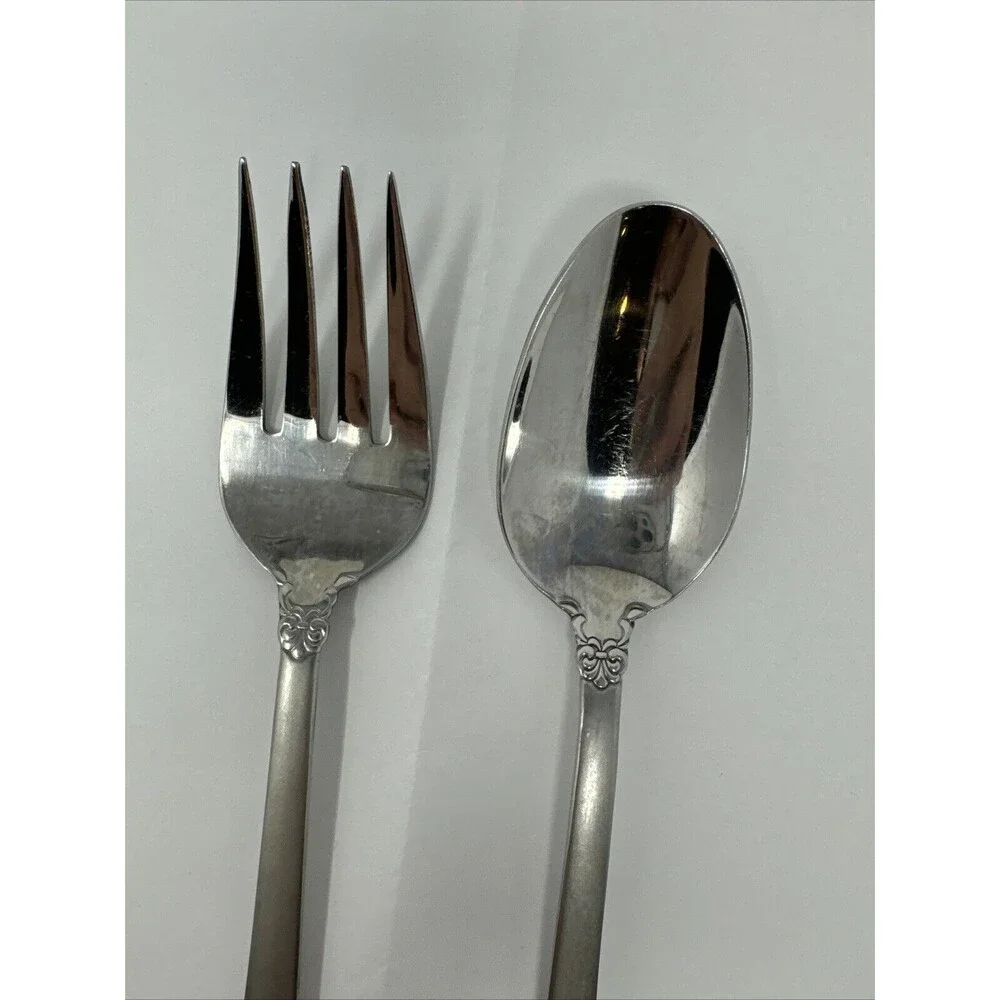 2pc Serving Pierced Fork & Serving Spoon Oneida PRINCETON 18/10 Stainless LOT 2